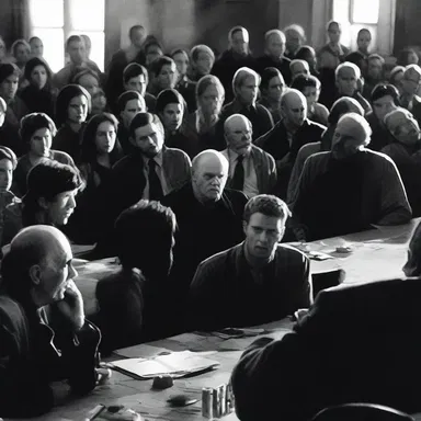 In the horror movie, a town meeting became the center of chaos and fear as supernatural forces manipulated the participants and turned the gathering into a nightmare.
