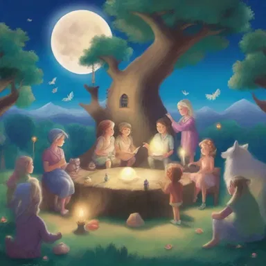 In a magical world, the town meeting was held at midnight under a crystal-clear moon, where mythical creatures and fairies convened to make decisions that would shape the destiny of their town.