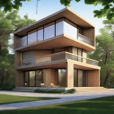The design of this eco-friendly house emphasizes the use of sustainable materials and ecologic principles of energy conservation.