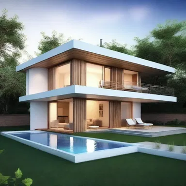 The design of this eco-friendly house emphasizes the use of sustainable materials and ecologic principles of energy conservation.
