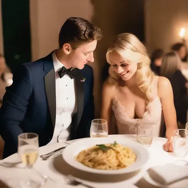 The couple enjoyed a candlelit dinner with a plate of mild-tasting pasta, setting the mood for a romantic evening.
