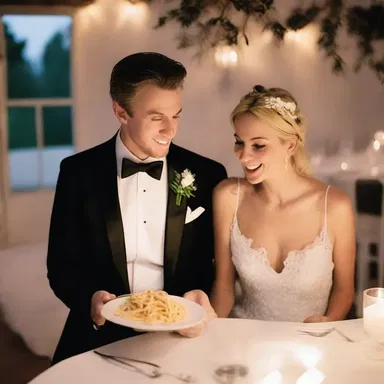 The couple enjoyed a candlelit dinner with a plate of mild-tasting pasta, setting the mood for a romantic evening.