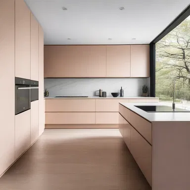 The minimalist kitchen design featured a soft color scheme and mild-tasting materials for a calming effect.