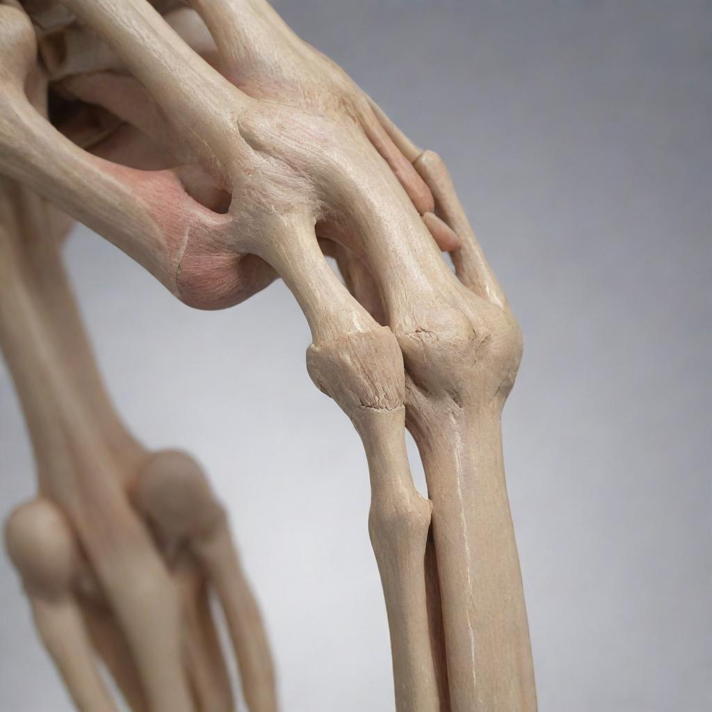 A photo-realistic rendering of healthy human knee and elbow joints, demonstrating the integrity and structure of the joints, ligaments and surrounding muscles.