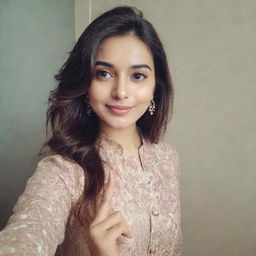 A beautiful girl taking a selfie in a kurta and pajama.