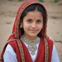 A beautiful Pakistani village girl adorned in traditional rural attire, exuding simplicity and grace.