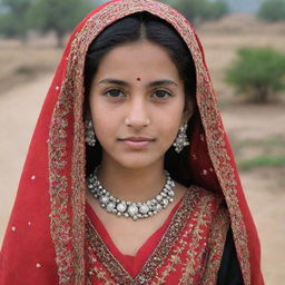 A beautiful Pakistani village girl adorned in traditional rural attire, exuding simplicity and grace.