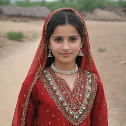 A beautiful Pakistani village girl adorned in traditional rural attire, exuding simplicity and grace.