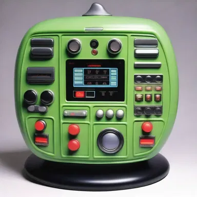 The alien spaceship had a two-sided control panel with buttons and switches on each side.