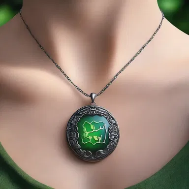 The character's necklace had a two-sided pendant, allowing her to switch between symbols representing her love for nature and her love for technology.