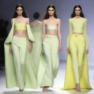 The designer showcased a collection inspired by chlorosis, incorporating shades of pale green and yellow into the garments.
