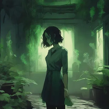 As the protagonist stepped into the haunted house, she was surrounded by eerie chlorotic plants that seemed to come to life in the darkness.