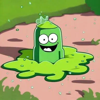 In the cartoon, the character accidentally spilled sulphuric acid on a patch of grass, causing it to turn bright green.