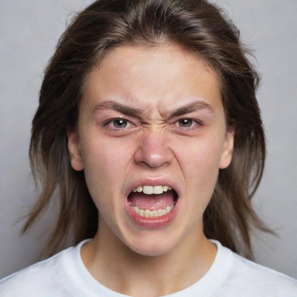 A 20-year-old individual expressing intense anger