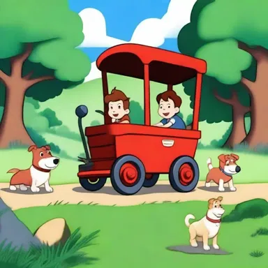 In the animated series, the characters often travel in a red wagon to go on their adventures.