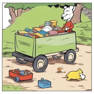 In the comic strip, the protagonist's trusty wagon is always filled with their favorite toys and snacks.