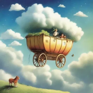The children's book featured a magical wagon that could fly through the clouds and take its occupants to faraway lands.