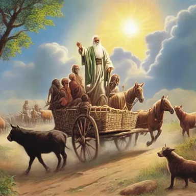According to the scriptures, divine beings descended from the heavens and guided the wagon carrying the chosen people to their promised land.
