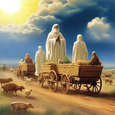 According to the scriptures, divine beings descended from the heavens and guided the wagon carrying the chosen people to their promised land.