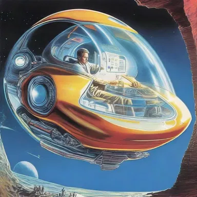 In the science fiction novel, the protagonist traveled through space in a futuristic hovering wagon.