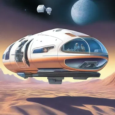 In the science fiction novel, the protagonist traveled through space in a futuristic hovering wagon.