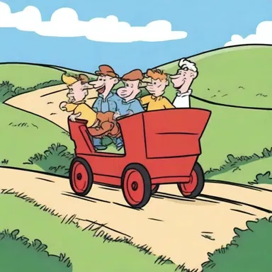 In the cartoon, the characters took turns riding in their red wagon down the hill.
