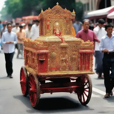 In some religious processions, believers pull a decorated wagon in honor of a specific deity or saint.