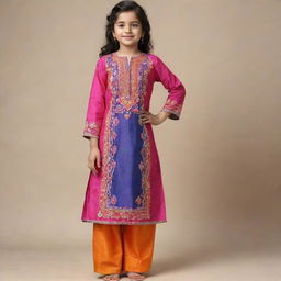 The existing image of a stylish girl's kurta pants, enhanced with more vibrant colors, intricate embroidery, and a richer texture.