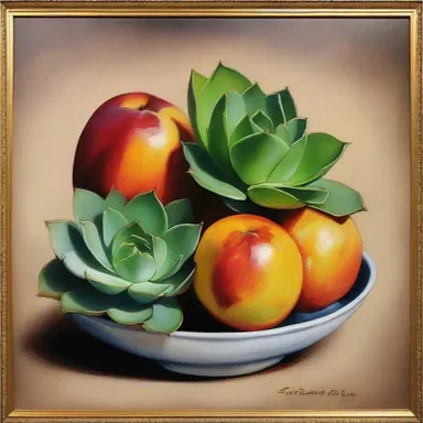 The painting showcased a succulent fruit, with its rich colors and the depicted juice seeming almost real.