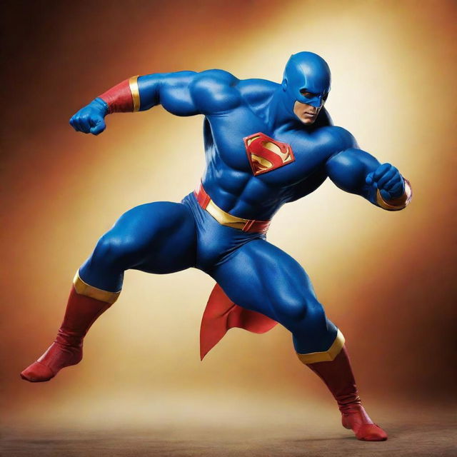 Superhero named 'Jafung' in a dynamic action pose, with a glossy and vibrant costume, portraying strength and power.