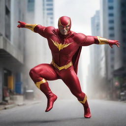 Superhero named 'Jafung' in a dynamic action pose, with a glossy and vibrant costume, portraying strength and power.