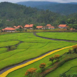 A picturesque view of the state of Onam, filled with vibrant colors, stunning natural scenery, and diverse architecture.