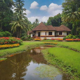 A picturesque view of the state of Onam, filled with vibrant colors, stunning natural scenery, and diverse architecture.