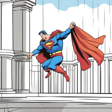 In the comic strip, the superhero swings from one baluster to another to save the day.