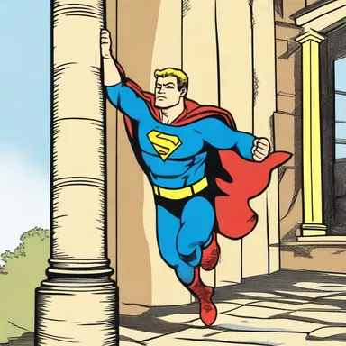 In the comic strip, the superhero swings from one baluster to another to save the day.
