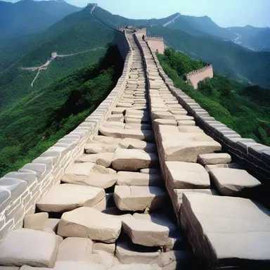 During the construction of the Great Wall of China, workers had to remove large boulders out of the way to create a clear path.