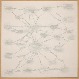 An intricate concept map with various interconnected nodes, representing ideas and their relationships.