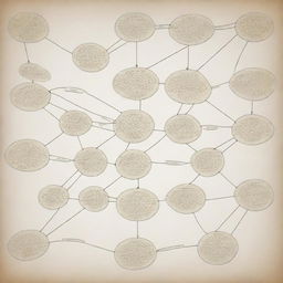 An intricate concept map with various interconnected nodes, representing ideas and their relationships.