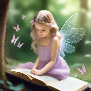 In the magical realm of the book, the fairy's wings shimmered silkily with every flutter.