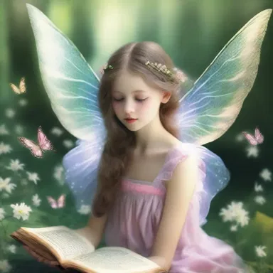 In the magical realm of the book, the fairy's wings shimmered silkily with every flutter.