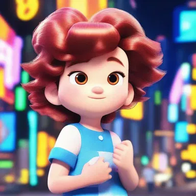 The animated character's hair glistened silkily under the bright lights of the cartoon world.