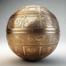 A high-quality 3D render of a golden spherical artifact