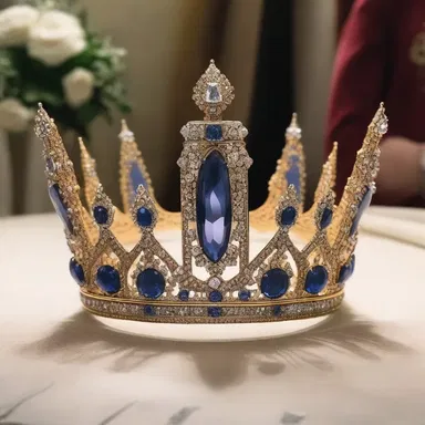 In the magical realm, the queen's crown was encrusted with precious gemmed stones, symbolizing her royal status.