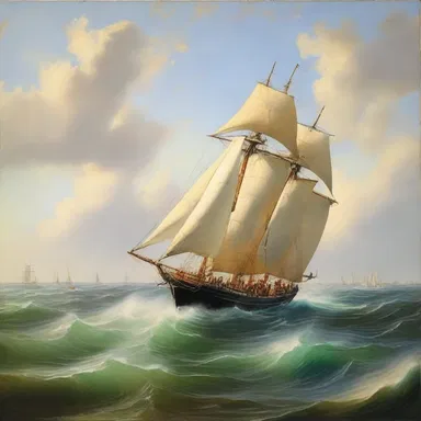 The artist's painting depicted a lone sailboat navigating upwind, capturing the struggle and determination of the sailors.