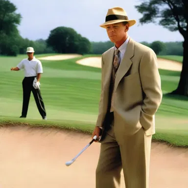 In "The Legend of Bagger Vance" by Steven Pressfield, the protagonist skillfully maneuvers out of a sand trap to win the pivotal golf tournament.