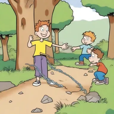 In the cartoon, the mischievous character sets up a trap to capture their unsuspecting friends.