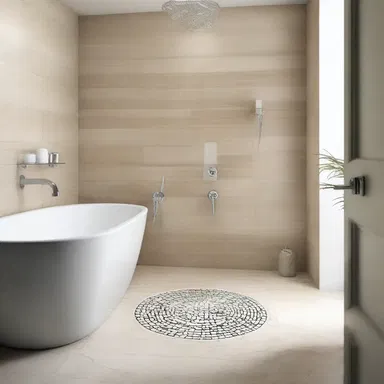 The elegant trap drain in the luxurious bathroom adds a touch of sophistication to the overall design.