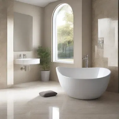 The elegant trap drain in the luxurious bathroom adds a touch of sophistication to the overall design.