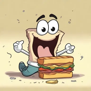 As the cartoon character gnawed on a sandwich, the crumbs fell from his maw.