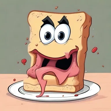 As the cartoon character gnawed on a sandwich, the crumbs fell from his maw.